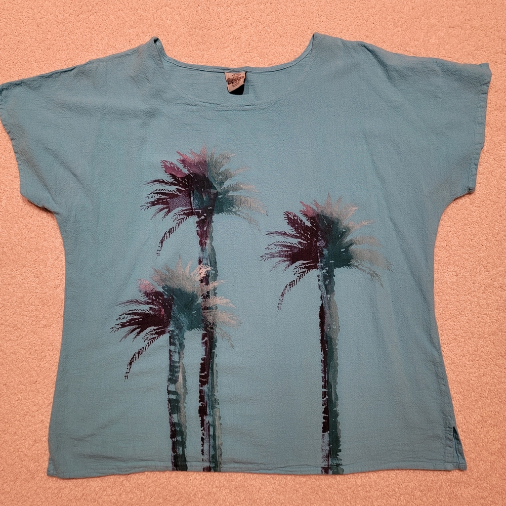 CottonSeed Wear Blue Palm Tree Print Top/Size Medium